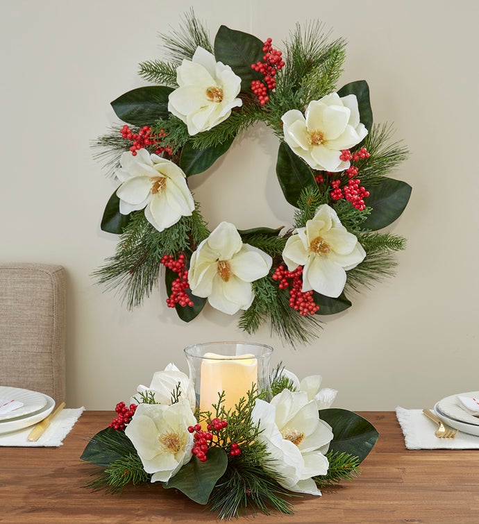Merry Magnolia Wreath & Centerpiece
